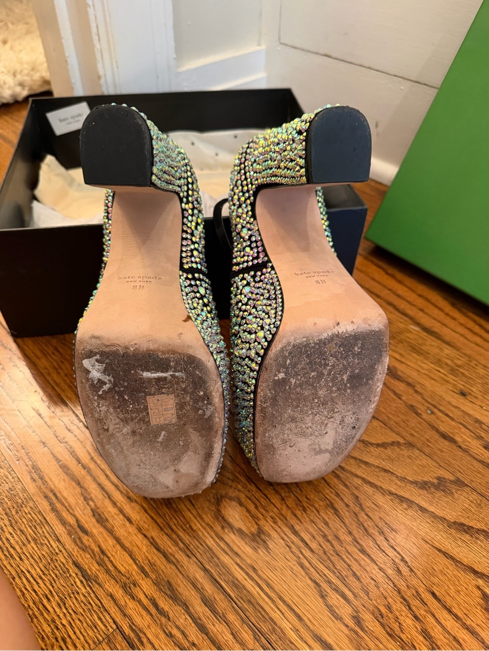 kate spade Gia Pave Black Crystal Platform Block Heel Pumps - Picture 4 of 7